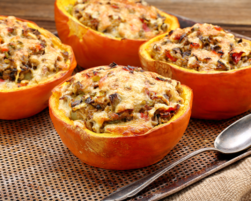 Squash (stuffed) with Stilton & greens