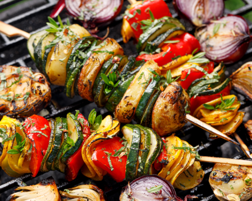 Vegetable Kebabs with Homemade Hummus