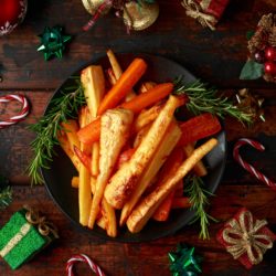 Carrots and parsnips roasted and on a plate